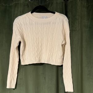 Calvin Klein Ivory Cable-Knit Cropped Sweater